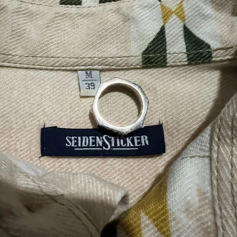 Vintage Seidensticker Southwestern Pattern Shirt M Beige Cotton